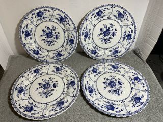 (8) Johnson Bros Indies Blue 9¾ " Dinner Plates England Ironstone Floral & Birds