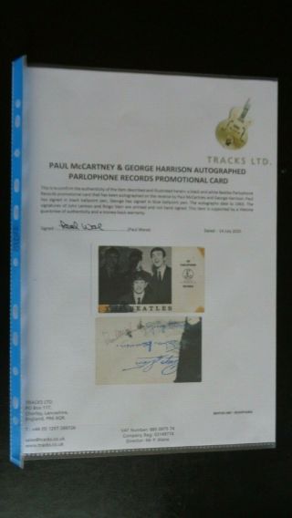 The Beatles Autographs George Harrison & Paul Mccartney Signed Parlaphone Card