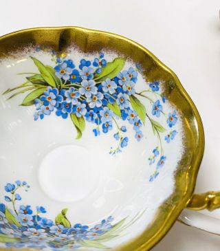 Blue Floral Heavy Gold Rims Teacup and Saucer QUEEN ANNE 3