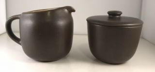 Vintage Heath Ceramics Brown/sand Creamer & Sugar Bowl With Lid - Mcm
