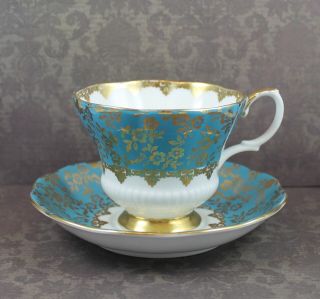 Vintage Royal Albert Turquoise & Gold Consort Series Bone China Tea Cup & Saucer