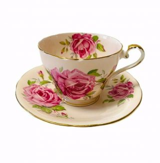 Aynsley Pink Cabbage Rose Teacup And Saucer Vintage