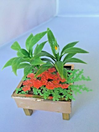 Vintage Lundby Sweden Dollhouse Rare Footed Planter With Greens & Flowers