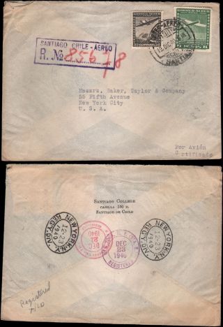 Registered,  1940 Air Mail,  Santiago To Baker Taylor Nyc