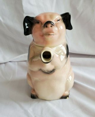 Erphila Germany Pig Teapot Pitcher Pink Black Vintage 7 "