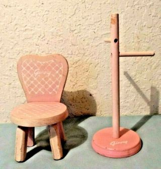 Rare Vintage Vogue Ginny Doll Furniture Trousseau Hall Tree,  Chair Pink 1950 