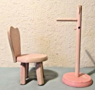 RARE Vintage Vogue Ginny Doll Furniture Trousseau Hall Tree,  Chair Pink 1950 ' s 3
