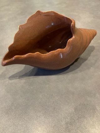 Vintage Van Briggle Art Pottery Conch Shell Bowl Vase Brown Gold Ore Glaze