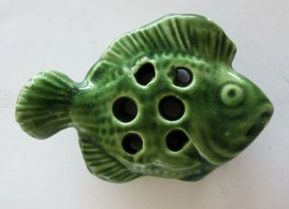 Vintage Antique Brush - Mccoy Arts & Crafts Fish Flower Frog Kolorkraft Green