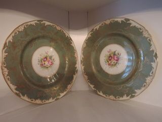 Vintage Royal Worcester Elegant Green & Gold Dinner Plates Hand Painted