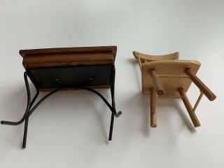 Vintage Dollhouse Miniature Furniture Children School Desk Chair Wood Metal Set 3