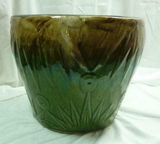 Large Mccoy Pottery Sun Moon Brown Green Drip Glaze Planter Jardinieres 20g003