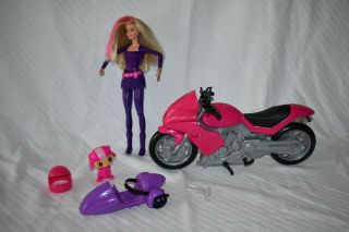 2015 Barbie Spy Squad Secret Agent Motorcycle & Techbot Pet Dhf21 Complete Set