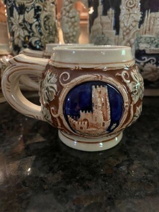 Vintage Stoneware GERZ German Ceramic Tureen Punch Bowl 6 Piece Set with Castles 3