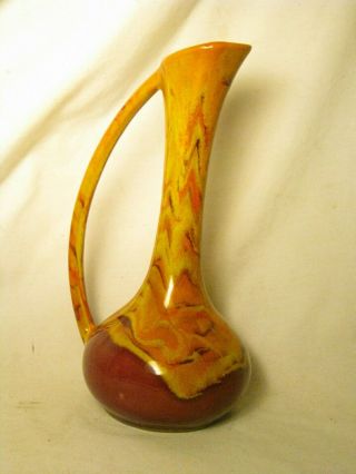 Vintage Ceramic Pottery Mid Century Ewer Pitcher Vase Red Glaze