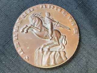1977 Armenian Armenia Bronze Table Medal Medallion Los Angeles Warrior On Horse