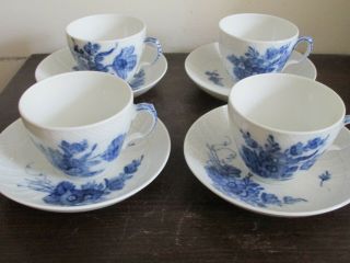 Royal Copenhagen Denmark Porcelain Set Of 4 Cup And Saucer Blue Flowers 10/ 1549