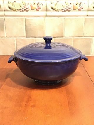 Vintage Homer Laughlin Fiesta Ware Cobalt Blue Covered Casserole Dish W/handles