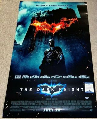 Christian Bale Signed Dark Knight Full Size Movie Poster 27x40 Batman Tdkr Bas