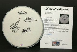 Mark Hoppus Travis Barker Matt Skiba Signed Remo 10” Drumhead Blink 182 Psa