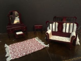 Miniature Dollhouse Bedroom Set 1:12 - Cherry Wood Dollhouse Bedroom Set