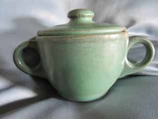 Vintage Signed Green Catalina Island Pottery Sugar Bowl W Cover