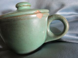 Vintage Signed Green Catalina Island Pottery Sugar Bowl w Cover 2