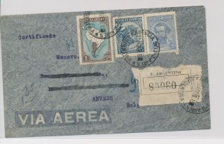 Lm47794 Argentina 1936 To Belgium Registered Airmail Cover