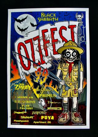 Black Sabbath Autographed 1999 Ozzfest Poster By All Four W/epperson