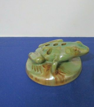 Vintage Fulper Art Pottery Flower Frog - - Green Frog - - Signed