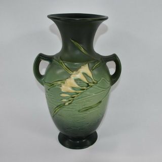 Vintage Tall Roseville Pottery Freesia Green Vase 127 - 12 3