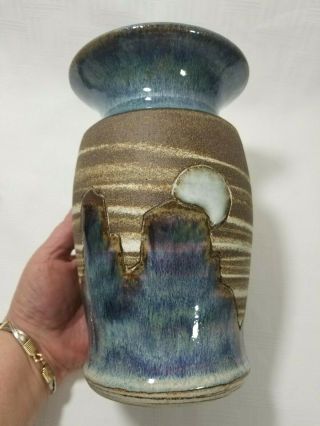 Arne Art Pottery Vase Arizona Mountains Blue Iridescent Glaze 8 " H