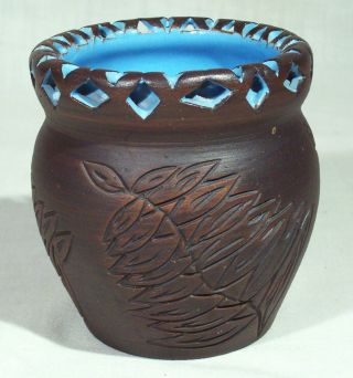 Vintage Kanyengeh Six Nations Reserve Pot Vase Signed Syl Smith 1980 Blue Glaze
