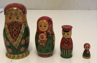 Vintage 4pc Russian Wooden Nesting Dolls " Family " Matryoshka