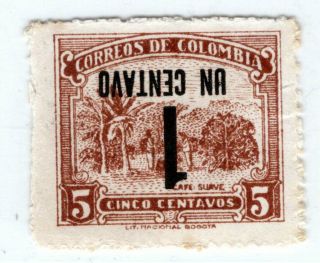 Colombia - Coffee Cultivation - 1c W/ Inverted Surcharge - 1946 - Sc 527a Rrr
