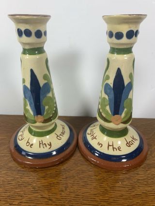 Antique Vintage Torquay Motto Ware English Candle Sticks Holders Set