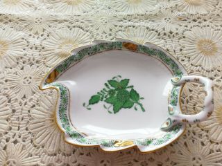 Herend Porcelain Handpainted Green Chinese Bouquet Leaf Dish 205/av