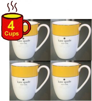 Set Of 4 Kate Spade York Lenox Rutherford Circle Yellow Mug/cup,  Nwt