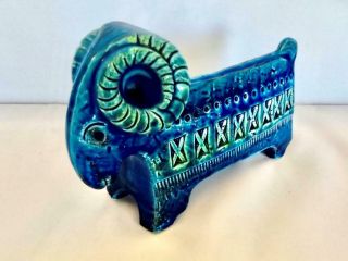 Vintage Bitossi Rimini Blue Ram Ceramic Figurine Aldo Londi Animal 7 " L X 4.  5 " H