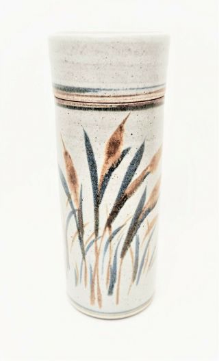 Scott Shafer Stoneware " Cattail " Glazed Jar With Lid Indiana,  Usa Studio Art