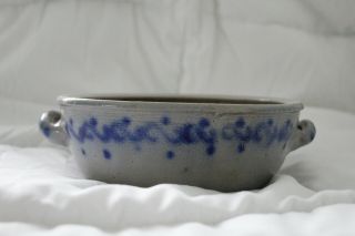 Westerwald German Salt Glazed Stoneware Low Wide Bowl Cobalt Blue & Grey