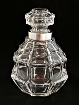 Antique German Cut Glass Crystal Sterling Silver Rim Tea Caddy Jar