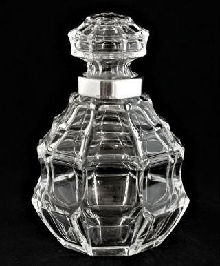 ANTIQUE GERMAN CUT GLASS CRYSTAL STERLING SILVER RIM TEA CADDY JAR 2