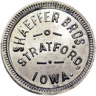 1931 Stratford Iowa Good For Token South Side Shaeffer Brothers