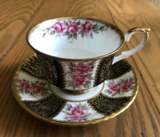 Vintage Paragon England Cup & Saucer Pink Cabbage Roses Blue & Gold Accents