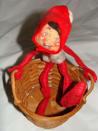 Vintage Annalee Elf In Basket Mobilitee Doll 1971