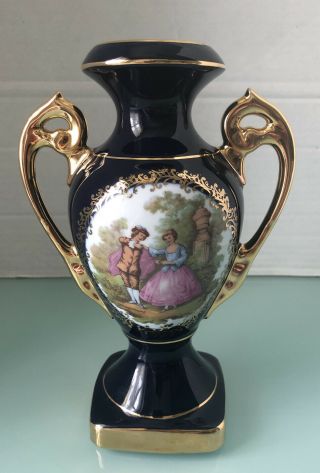 Vintage (antique?) Limoges France Porcelain Hand Painted Cobalt Blue Gold Vase