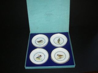 Vintage Tiffany & Co.  Boxed Nos Royal Worcester Hand Painted 4 Bird Coasters