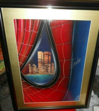Stan Lee Signed Marvel Spider - Man Painting Framed W/ From Comic Con