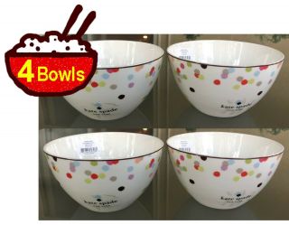Set Of 4 Lenox Kate Spade Market Street Confetti Soup Bowls,  Multicolor Dots